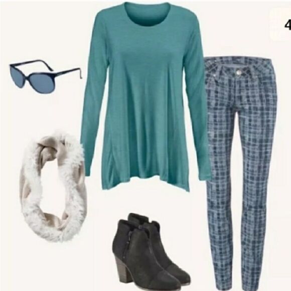 CAbi Swing Tee 0356 Turquoise Flowy Oversized Asymmetrical Hem Office Casual - Picture 1 of 10